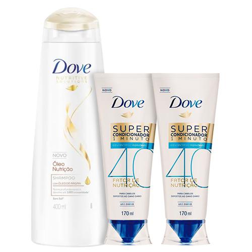 Kit Dove Shampoo Óleo Nutrição 400ml + Super Condicionador Fator de Nutrição 40 Hidratante 170ml