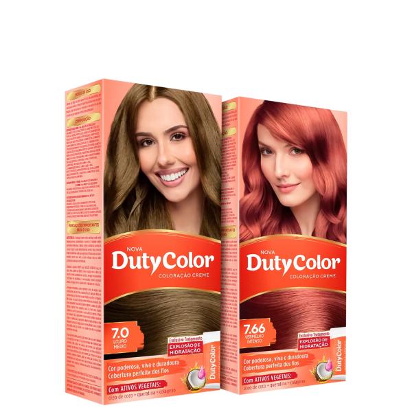 Kit DutyColor 7.0 Louro Médio 7.66 Louro Médio Vermelho Intenso - Coloração Permanente (2 Unidades)