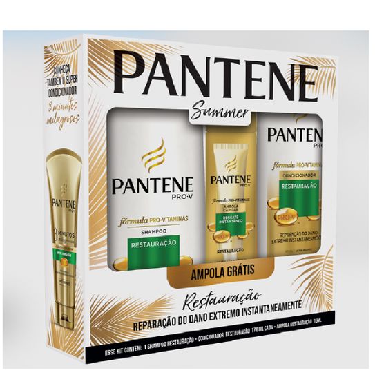 Kit Edição de Verão Shampoo Pantene Restauração + Condicionador 175ml + Ampola Capilar 15ml