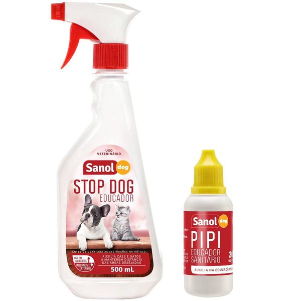 Kit Educador Sanitário Sanol Stop Dog (500 Ml) + Pipi Dog (20ml) para Cães - Total Química - Sanol Dog