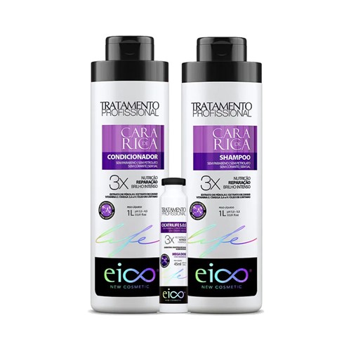Kit Eico Cara de Rica Shampoo+Condicionador 1000ml Grátis Ampola Cicatrilife S.O.S. Mega Dose 45ml
