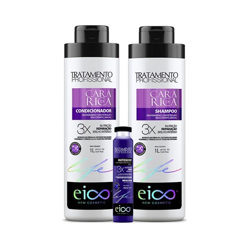 Kit Eico Cara de Rica Shampoo+condicionador 1000ml Grátis Ampola Mega Dose Eico Life Matizador 45ml