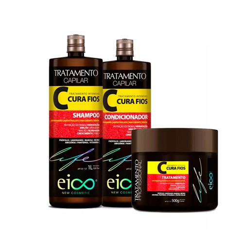 Kit Eico Life Cura Fios Shampoo + Condicionador 1000ml + Máscara 500g