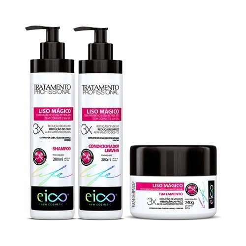 Kit Eico Life Liso Mágico Shampoo 280ml + Condicionador 280ml + Máscara 240g