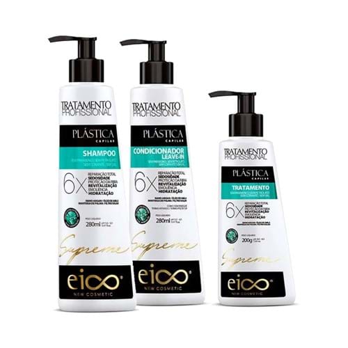 Kit Eico Supreme Plástica dos Fios Shampoo+Condicionador 280ml+Creme Tratamento 200g 30% de Desconto