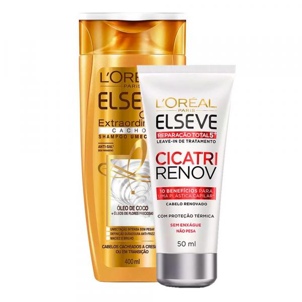 Kit Elseve Shampoo Óleo Extraordinário Cachos + Leave-in de Tratamento Cicatri Renov