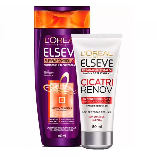 Kit Elseve Shampoo Supreme Control 4D LOréal + Leave-in de Tratamento Cicatri Renov - Loréal
