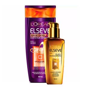 Kit Elseve Shampoo Supreme Control 4D LOréal + Óleo Capilar Extraordinário 400 Ml