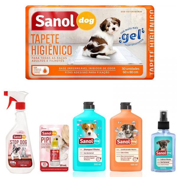 Kit 2 em 1 Especial para Cães: Tapete Higiênico, Stop Dog, Pipi Pode, Shampoo Filhote, Condicionador Neutro e Perfume Baby Sanol
