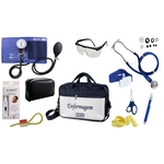 Kit Enfermagem Esfigmomanômetro com Estetoscópio Rappaport Premium Completo - Azul + Bolsa JRMED