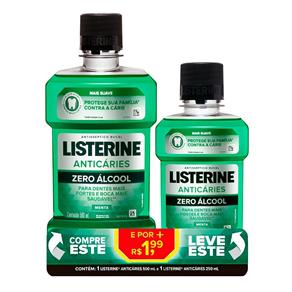 Kit Enxaguante Bucal Listerine Anticáries Zero Álcool 500ml + 250ml