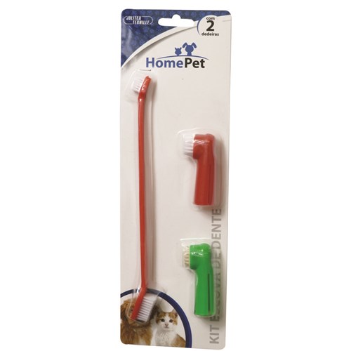 Kit Escova de Dente com 2 Dedeiras Home Pet