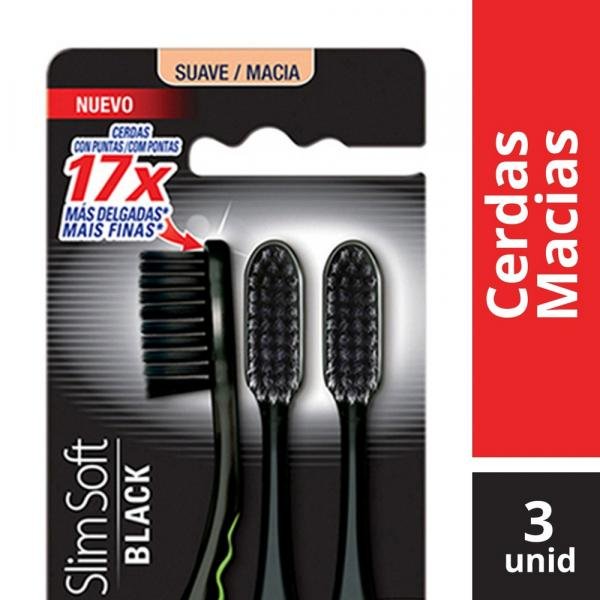 Kit 3 Escova Dental Colgate Slim Soft Black