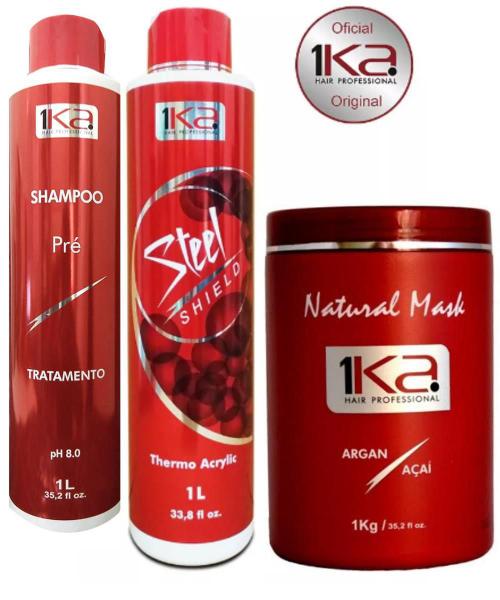 1ka Steel Natural Ativo+shampoo+Creme Orgânico De 1kg