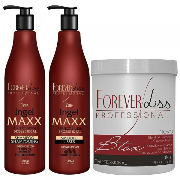 Kit Escova Progressiva Ingel Maxx 2x1000ml com Forever Lis Botox Capilar Argan Oil 1KG - Forever Liss