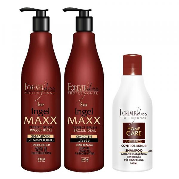 Kit Escova Progressiva Ingel Maxx 2x1000ml com Shampoo Pós Progressiva 300ml Forever Liss