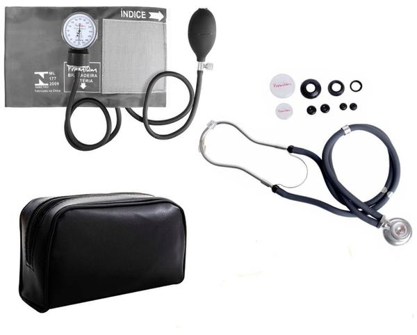 Estetoscópio Duplo + Medidor de Pressão Arterial Grafite - Premium
