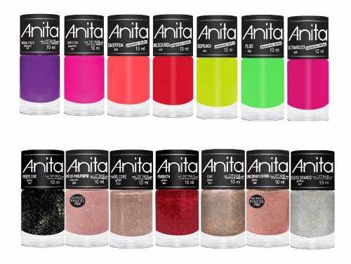 Kit Esmaltes Manicure Neon+glitter Anita C/14 Un.
