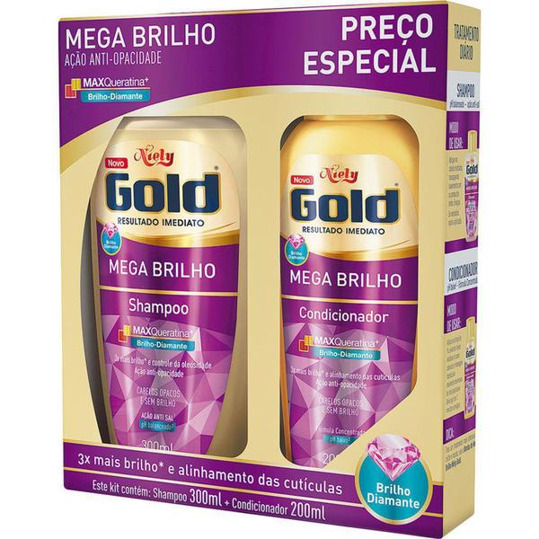Kit Especial Shampoo + Condicionador Niely Gold Mega Brilho 500ml