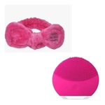 Kit Esponja Elétrica Facial Rosa Pink + Faixa Tiara Maquiagem Promoção