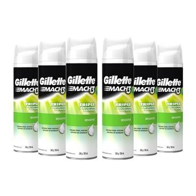 Kit Espuma de Barbear Gillette Mach3 Sensitive com 6 Unidades