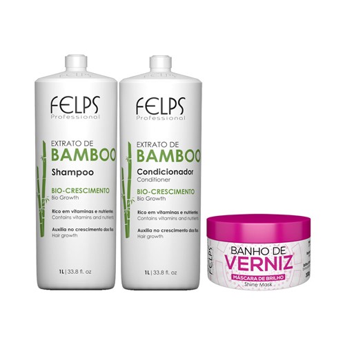 Kit Felps Bamboo Shampoo 1000ml+Condicionador 1000ml Grátis Máscara Banho de Verniz 300g