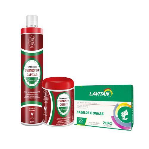 Kit Fermento Shampoo + Máscara 250g + Lavitan Cabelos e Unhas 50% Desconto - Toda Toda Cosmetics
