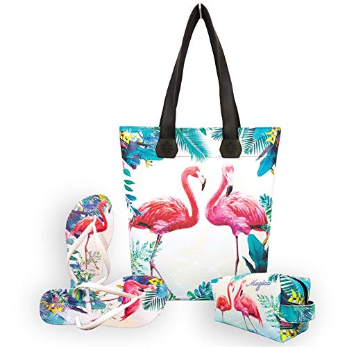 Kit Flamingos com Bolsa, Necessaire e Chinelo, Magicc (178) (35/36)