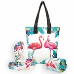 Kit Flamingos com Bolsa, Necessaire e Chinelo, Magicc