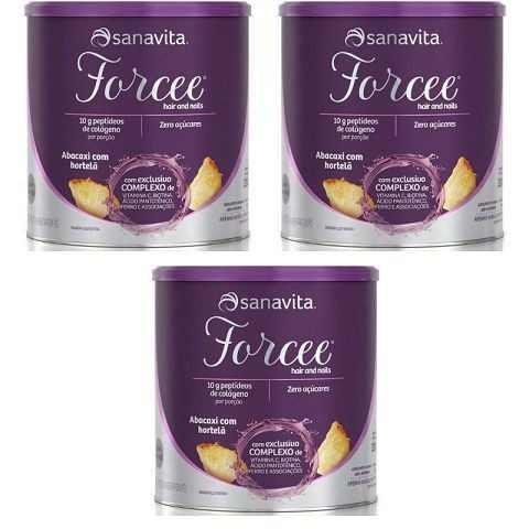 Kit 3 Forcee Hair And Nails - Sanavita - Abacaxi com Hortelã - 330g Cada