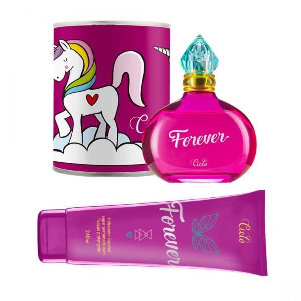 Kit Forever com Perfume Feminino Deo Colônia 100ml Lata e Loção Hidratante Ciclo Cosméticos