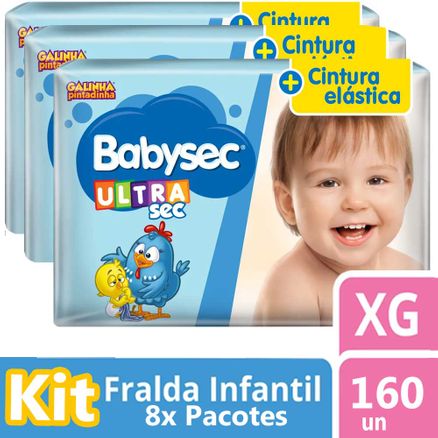 Kit Fralda Babysec Galinha Pintadinha Ultra Jumbo XG 200 Unidades