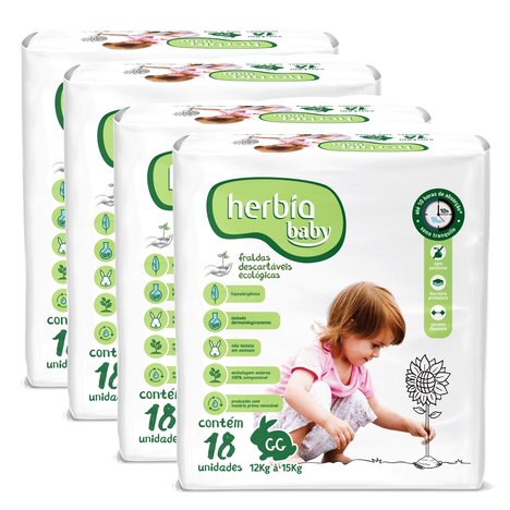 Kit Fralda Descartável Ecológica da Herbia Baby Gg com 72 Unidades - Herbia