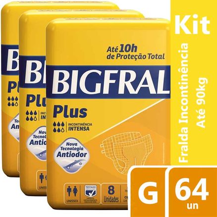 Kit Fralda Geriátrica Bigfral Plus G 64 Unidades