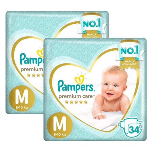 Kit Fralda Pampers Premium Care Mega Tamanho M 68 Unidades Branco