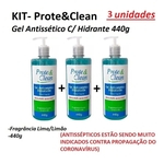 Kit 3 Gel Antisséptico Hidratante Glicerinado 440g Prot&Clean