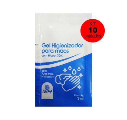 Kit Gel Higienizador para Mãos 10 Unidades 3ml - Kataya