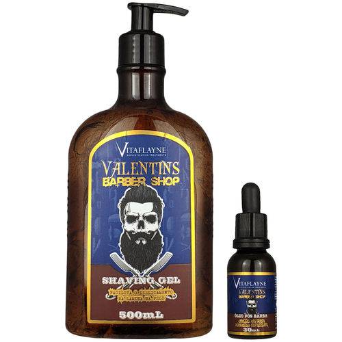 Kit Gel Shaving 500ml e Óleo Pós Barba 30ml Valentins Barber Shop - Vitaflayne