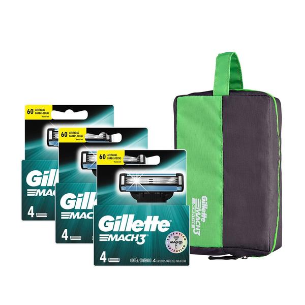 Kit Gillette 12 Cargas Mach 3 Regular + Brinde Necessaire Gillette