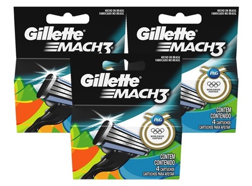 Kit Gillette 12 Cargas Mach 3 Regular + Brinde Necessaire