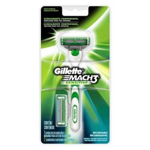 Kitt Gillette Aparelho Barbeador Mach 3 Sensitive + Cargas C/ 2 Unidades