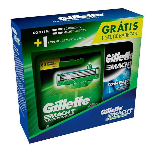 Kit Gillette Aparelho de Barbear Mach3 + 2 Cargas + Minigel 71g