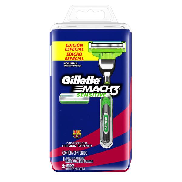 Kit Gillette Aparelho de Barbear Mach 3 Sensitive Barcelona + 2 Cargas