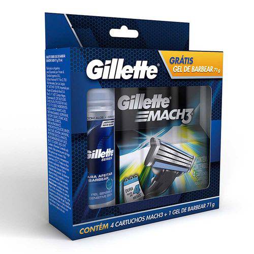 Kit Gillette Carga Mach3 Sensitive 4 Unidades + Mini Gel de Barbear Pele Sensível 71g