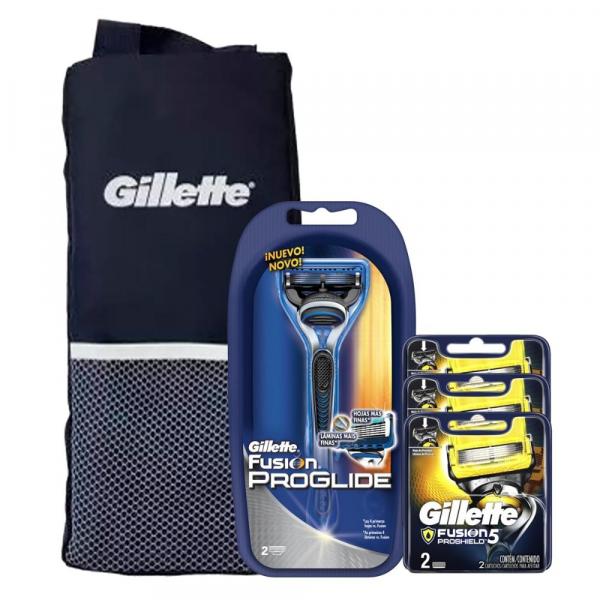 Kit Gillette Fusion Proglide Aparelho de Barbear + 6 Cargas Proshield + Brinde