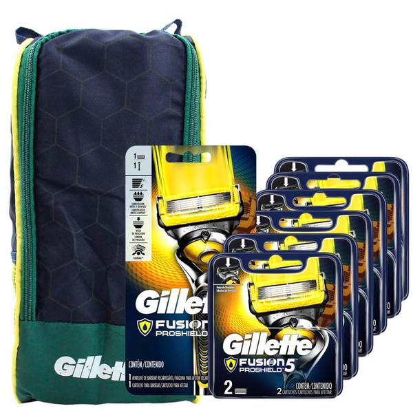 Kit Gillette Fusion Proshield Aparelho + 12 Cargas + Porta Chuteira