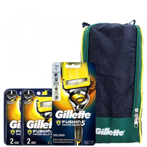 Kit Gillette Fusion Proshield Apelho + Carga com 4 Unidades + Porta Chuteira