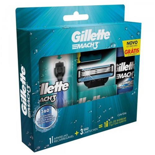 Kit Gillette Mach3 | Aparelho de Barbear + 3 Cartuchos + Gel de Barb...