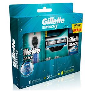 Kit Gillette Mach3 Regular Aqua-Grip + 2 Cargas + Gel de Barbear Complete Defense 72 Ml