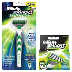 Kit Gillette Mach3 Sensitive 4 Cargas + Aparelho de Barbear